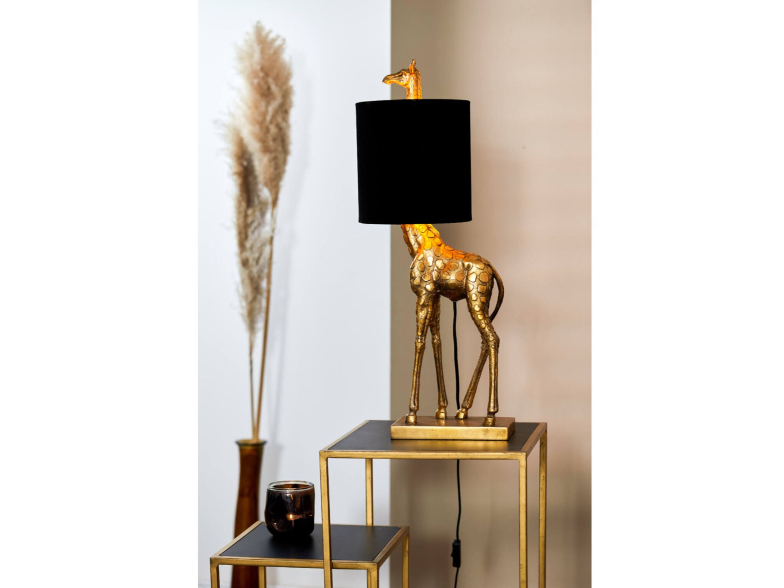 Table Lamp: GIRAFFE Antique Bronze+Velvet Black