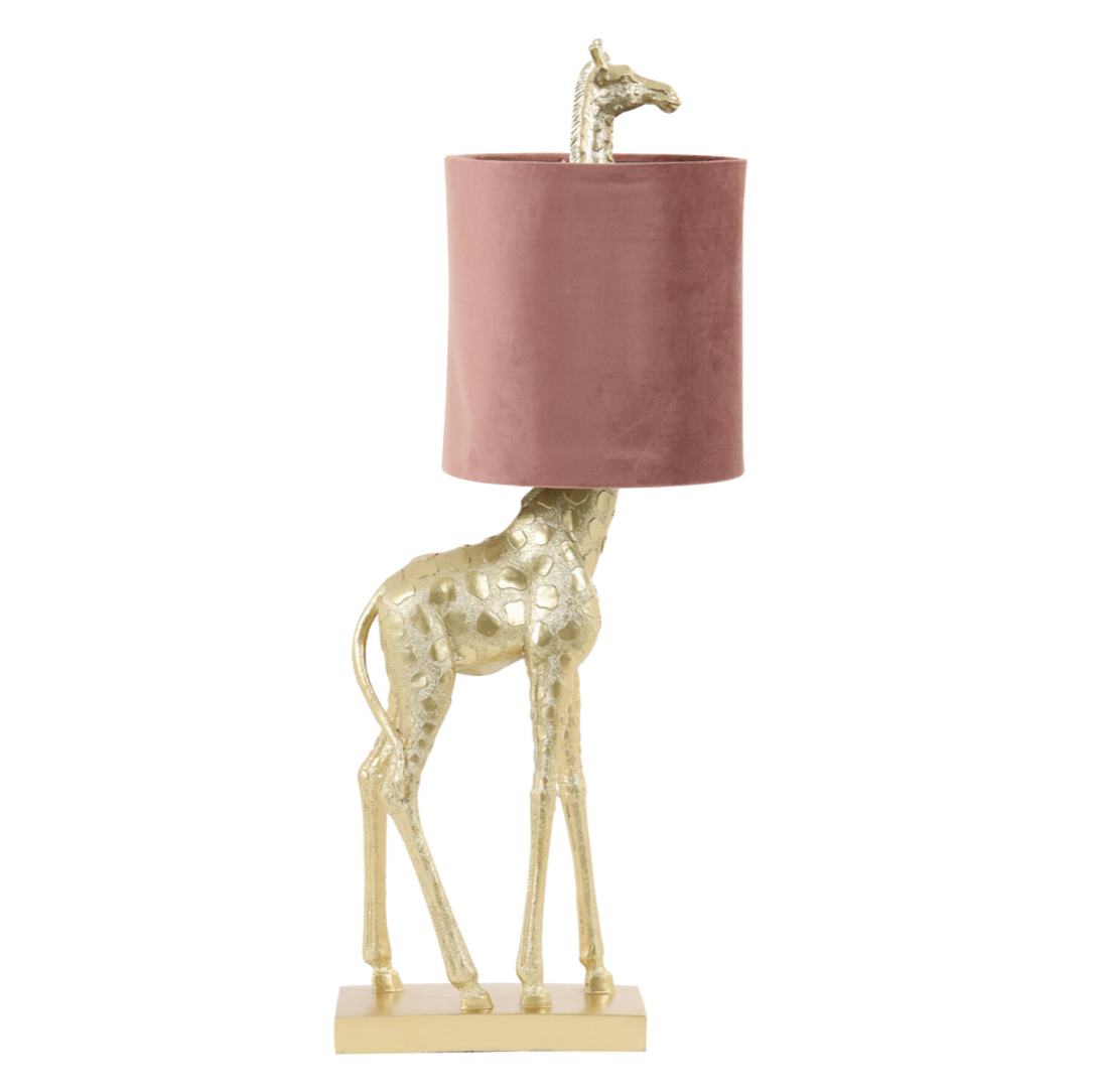 Table Lamp: GIRAFFE Gold+Velvet Old Pink
