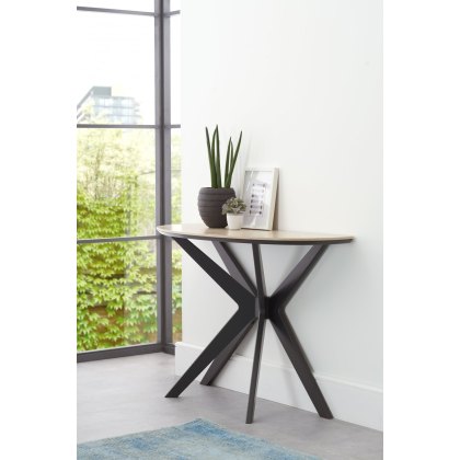 Brunel Chalk Oak & Gunmetal Console Table - Semi Elliptical