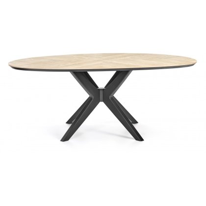 Brunel Chalk Oak & Gunmetal Elliptical Dining Table