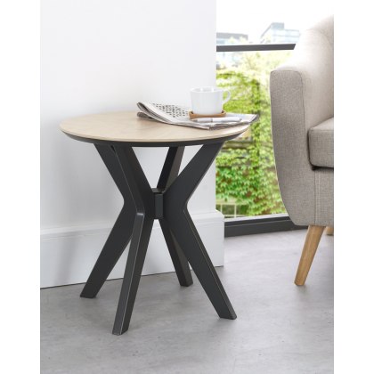 Brunel Chalk Oak & Gunmetal Lamp Table - Circular