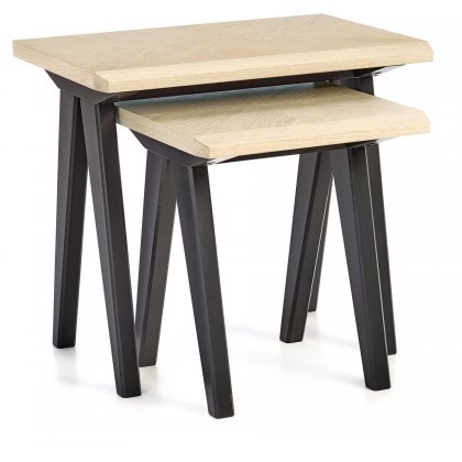 Brunel Chalk Oak & Gunmetal Nest Of Tables