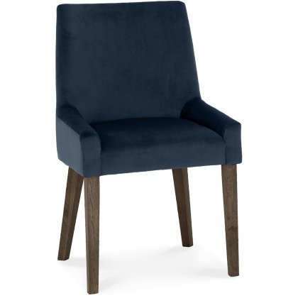 Ella Dark Oak Scoop Back Chair - Dark Blue Velvet Fabric (Pair)