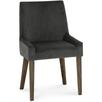 Ella Dark Oak Scoop Back Chair - Gun Metal Velvet Fabric (Pair) Ella Dark Oak Scoop Back Chair - Gun Metal Velvet Fabric (Pair)