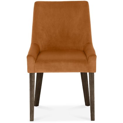 Ella Dark Oak Scoop Back Chair - Harvest Pumpkin Velvet Fabric (Single) Ella Dark Oak Scoop Back Chair - Harvest Pumpkin Velvet Fabric (Single)
