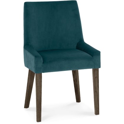 Ella Dark Oak Scoop Back Chair - Sea Green Velvet Fabric (Pair)