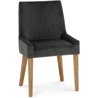 Ella Light Oak Scoop Back Chair - Gun Metal Velvet Fabric (Pair)