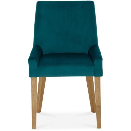 Ella Light Oak Scoop Back Chair - Sea Green Velvet Fabric (Pair) Ella Light Oak Scoop Back Chair - Sea Green Velvet Fabric (Pair)