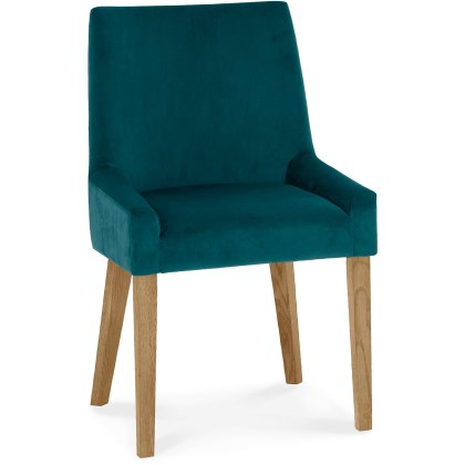 Ella Light Oak Scoop Back Chair - Sea Green Velvet Fabric (Pair) Ella Light Oak Scoop Back Chair - Sea Green Velvet Fabric (Pair)