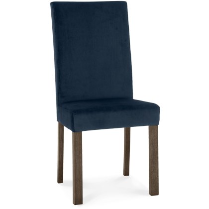 Parker Dark Oak Square Back Chair - Dark Blue Velvet Fabric (Pair)