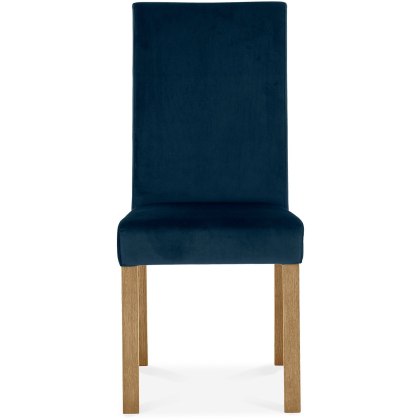 Parker Light Oak Square Back Chair - Dark Blue Velvet Fabric (Single)