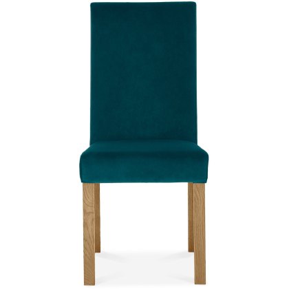 Parker Light Oak Square Back Chair - Sea Green Velvet Fabric (Pair)