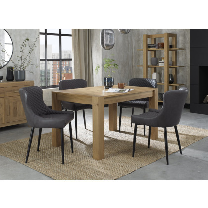 Turin Light Oak 4-6 Seater Table & 4 Kent Dark Grey Faux Leather Chairs - Black Legs