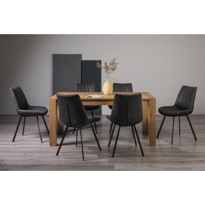 Turin Light Oak 6 Seater Table & 6 Fontana Dark Grey Faux Suede Fabric Chairs