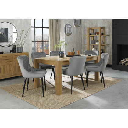 Turin Light Oak 6-8 Seater Table & 6 Kent Grey Velvet Chairs - Black Legs