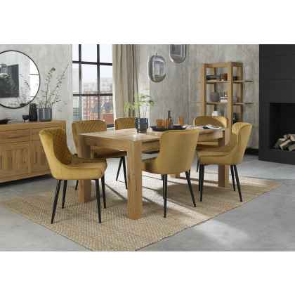 Turin Light Oak 6-8 Seater Table & 6 Kent Mustard Velvet Chairs - Black Legs