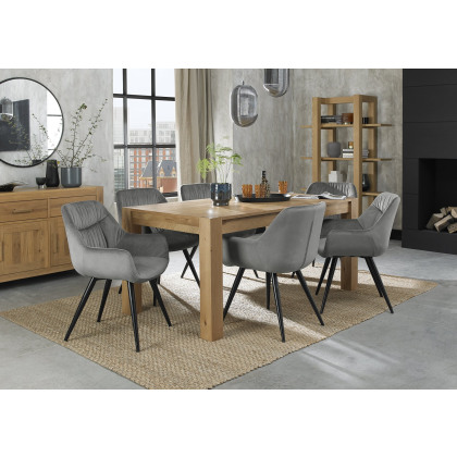 Turin Light Oak 6-8 Seater Table & 6 Oxford Grey Velvet Chairs