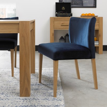 Turin Light Oak Low Back Uph Chair - Dark Blue Velvet Fabric (Pair) Turin Light Oak Low Back Uph Chair - Dark Blue Velvet Fabric (Pair)