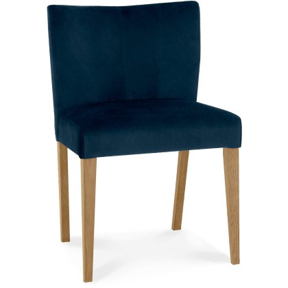 Turin Light Oak Low Back Uph Chair - Dark Blue Velvet Fabric (Pair)