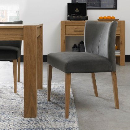 Turin Light Oak Low Back Uph Chair - Gun Metal Velvet Fabric (Pair) Turin Light Oak Low Back Uph Chair - Gun Metal Velvet Fabric (Pair)