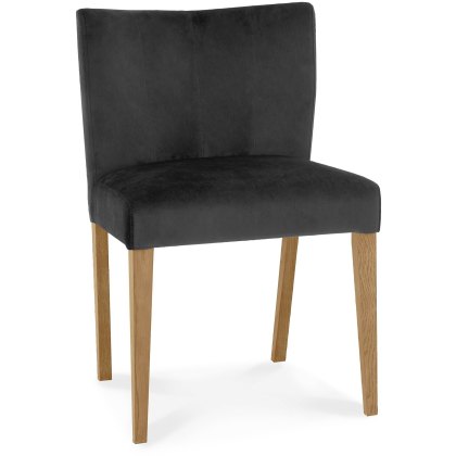 Turin Light Oak Low Back Uph Chair - Gun Metal Velvet Fabric (Pair)