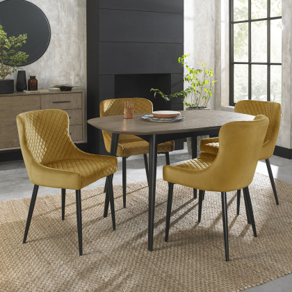 Vintage Weathered Oak 4 Seater Table & 4 Kent Mustard Velvet Chairs - Black Legs Vintage Weathered Oak 4 Seater Table & 4 Kent Mustard Velvet Chairs - Black Legs