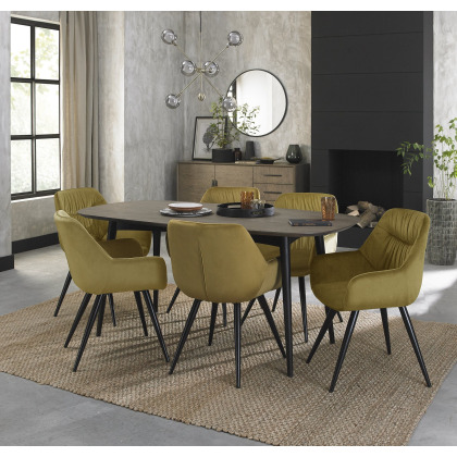 Vintage Weathered Oak 6 Seater Table & 6 Oxford Mustard Velvet Chairs Vintage Weathered Oak 6 Seater Table & 6 Oxford Mustard Velvet Chairs