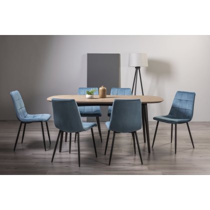Vintage Weathered Oak 6 Seater Table & 6 Mondrian Petrol Blue Velvet Chairs Vintage Weathered Oak 6 Seater Table & 6 Mondrian Petrol Blue Velvet Chairs