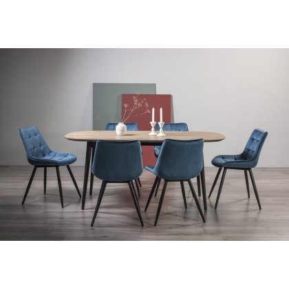 Vintage Weathered Oak 6 Seater Table & 6 Seurat Blue Velvet Chairs Vintage Weathered Oak 6 Seater Table & 6 Seurat Blue Velvet Chairs