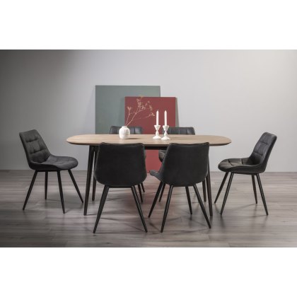 Vintage Weathered Oak 6 Seater Table & 6 Seurat Dark Grey Faux Suede Fabric Chairs Vintage Weathered Oak 6 Seater Table & 6 Seurat Dark Grey Faux Suede Fabric Chairs