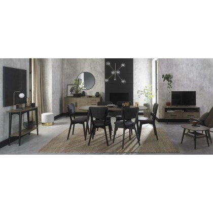 Vintage Weathered Oak 6 Seater Table & 6 Upholstered Back Chairs in Dark Grey Fabric Vintage Weathered Oak 6 Seater Table & 6 Upholstered Back Chairs in Dark Grey Fabric