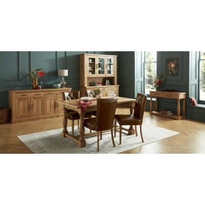 Westbury Rustic Oak 4-6 Seater Table & 4 Upholstered Chairs in Rustic Tan Faux Leather Westbury Rustic Oak 4-6 Seater Table & 4 Upholstered Chairs in Rustic Tan Faux Leather