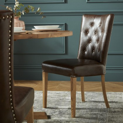 Westbury Rustic Oak Uph Chair - Espresso Faux Leather (Single)