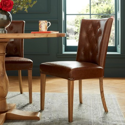 Westbury Rustic Oak Uph Chair - Tan Faux Leather (Pair) Westbury Rustic Oak Uph Chair - Tan Faux Leather (Pair)