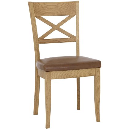 Westbury Rustic Oak X Back Chair - Tan Faux Leather (Pair) Westbury Rustic Oak X Back Chair - Tan Faux Leather (Pair)