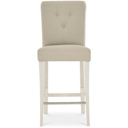 Ashley Antique White Uph Bar Stool - Ivory Bonded Leather (Pair)