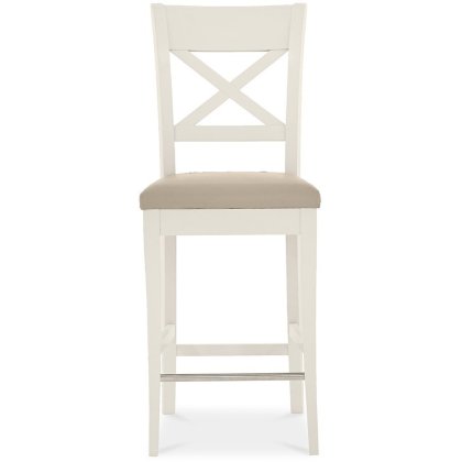 Ashley Antique White X Back Bar Stool - Ivory Bonded Leather (Pair)