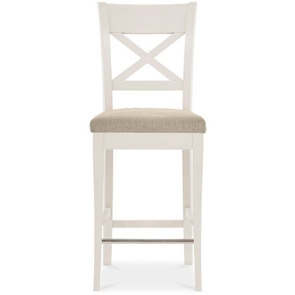 Ashley Antique White X Back Bar Stool - Sand Colour Fabric (Pair)