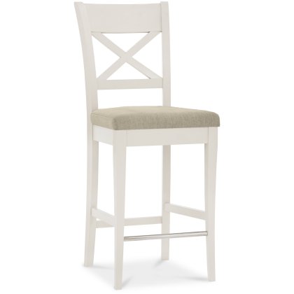 Ashley Antique White X Back Bar Stool - Sand Colour Fabric (Single)