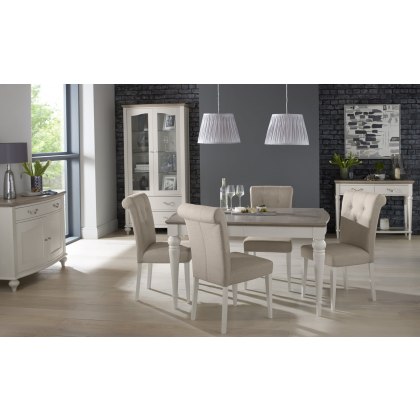 Ashley Grey Washed Oak & Soft Grey 4-6 Seater Table & 4 Upholstered Chairs in Pebble Grey Fabric