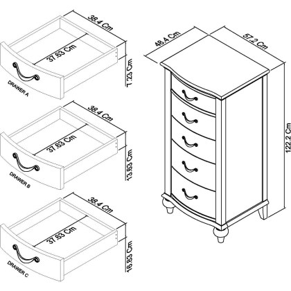 Montreux Grey Washed Oak & Soft Grey 5 Drawer Tall Chest