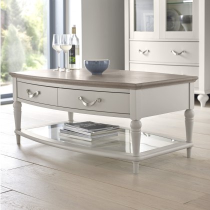 Montreux Grey Washed Oak & Soft Grey Coffee Table With Drawers Montreux Grey Washed Oak & Soft Grey Coffee Table With Drawers