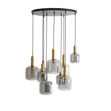 Hanglamp 9L 835x795 cm LEKAR antiek brons+smoke glas