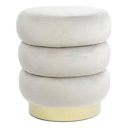 Poef 40x45 cm KIMI velvet licht grijs+goud Poef 40x45 cm KIMI velvet licht grijs+goud