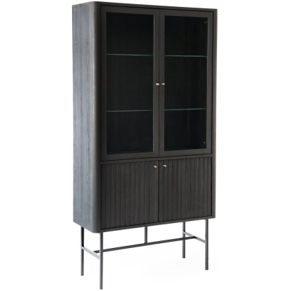 Velvet Vitrine with 2 Glass Doors & Fluted Doors Velvet Vitrine with 2 Glass Doors & Fluted Doors
