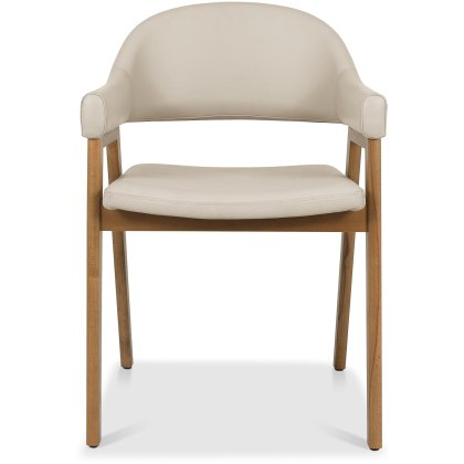 Camden Rustic Oak Upholstered Arm Chair - Ivory Bonded Leather (Pair)