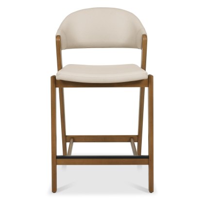Camden Rustic Oak Upholstered Bar Stool - Ivory Bonded Leather (Single)