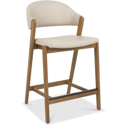 Camden Rustic Oak Upholstered Bar Stool - Ivory Bonded Leather (Single)