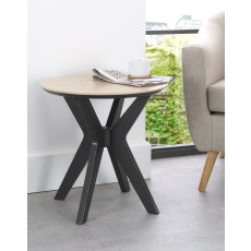 Brunel Chalk Oak & Gunmetal Lamp Table - Circular