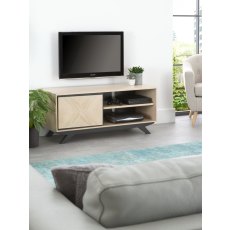 Brunel Chalk Oak & Gunmetal Narrow Entertainment Unit